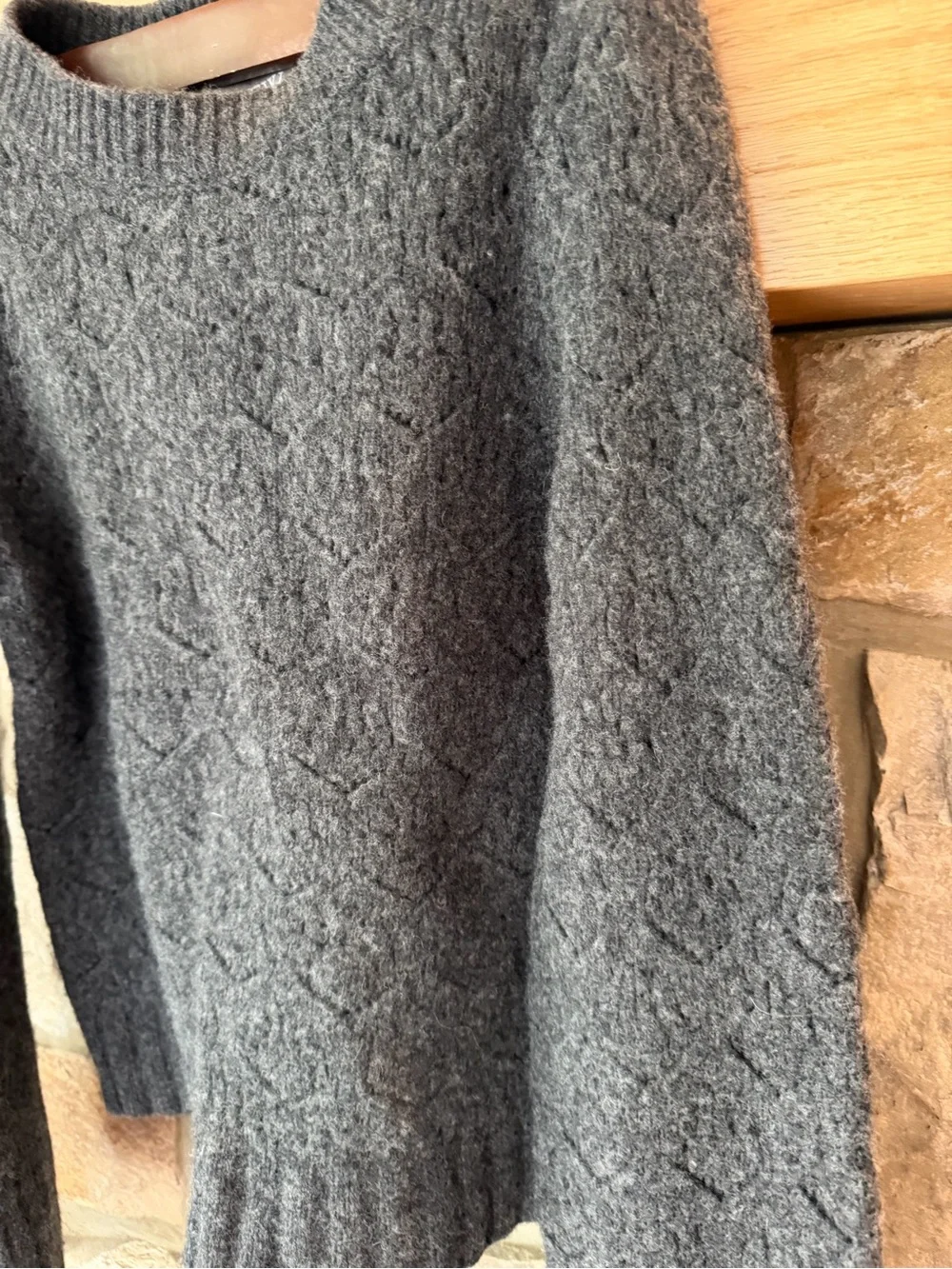 J. Crew Wide-sleeve pointelle crewneck sweater in merino wool top rated XS gray